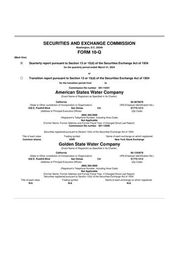 Thumbnail American States Water
 10-Q Quarterly Report FY 