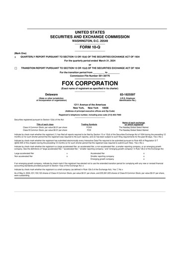 Thumbnail Fox Corporation 10-Q Quarterly Report FY2024 