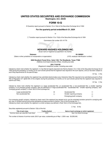 Thumbnail Howard Hughes Holdings
 10-Q Quarterly Report FY2024 