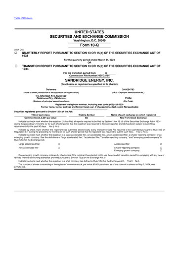 Thumbnail SandRidge Energy
 10-Q Quarterly Report FY2024 