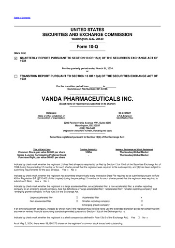 Miniature Vanda Pharmaceuticals 10-Q Rapport trimestriel 2024 