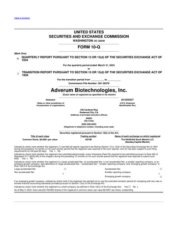 Thumbnail Adverum Biotechnologies
 10-Q Quarterly Report FY2024 