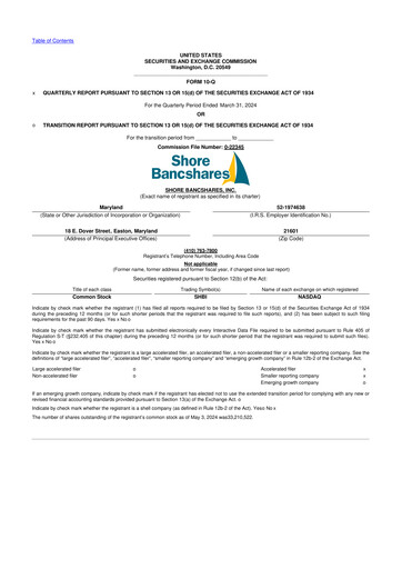 Thumbnail Shore Bancshares 10-Q Quarterly Report FY2024 
