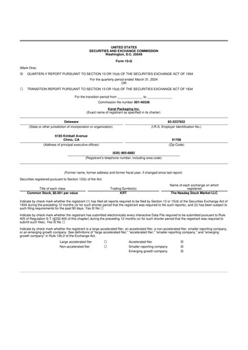 Thumbnail Karat Packaging 10-Q Quarterly Report FY2024 