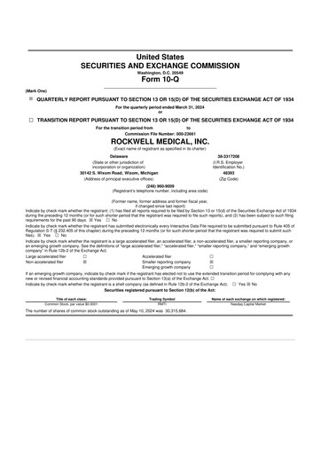 Vorschaubild Rockwell Medical
 10-Q Quartalsbericht  