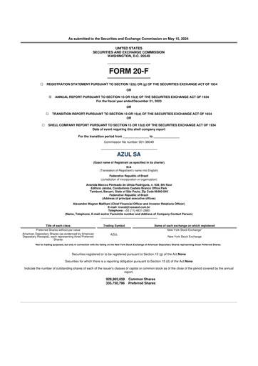 Thumbnail Azul 20-F Annual Report 2023