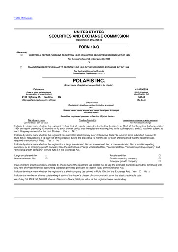 Thumbnail Polaris 10-Q Quarterly Report FY2024 