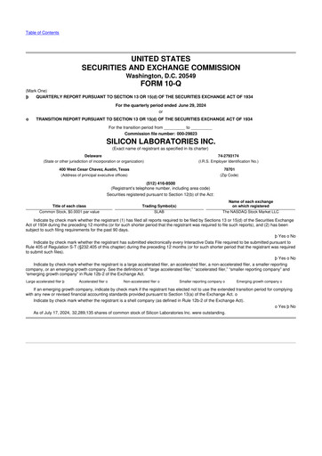 Thumbnail Silicon Labs
 10-Q Quarterly Report FY2024 