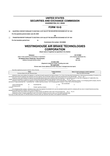 Miniature Wabtec 10-Q Rapport trimestriel 2024 