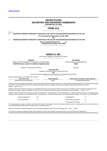 Thumbnail Ardelyx 10-Q Quarterly Report FY2024 