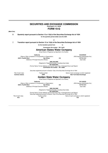 Thumbnail American States Water
 10-Q Quarterly Report FY 