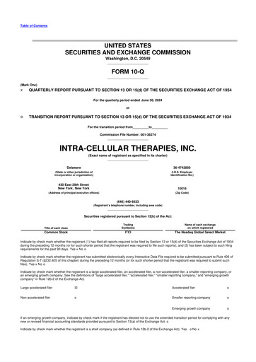 Thumbnail Intra-Cellular Therapies 10-Q Quarterly Report FY2024 