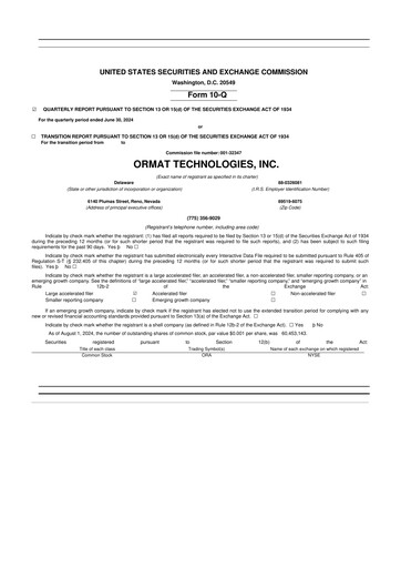 Miniature Ormat Technologies
 10-Q Rapport trimestriel 2024 