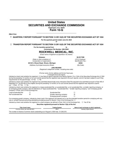 Vorschaubild Rockwell Medical
 10-Q Quartalsbericht  