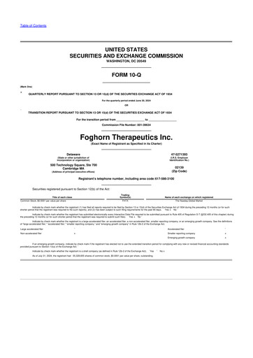 Miniature Foghorn Therapeutics 10-Q Rapport trimestriel 2024 
