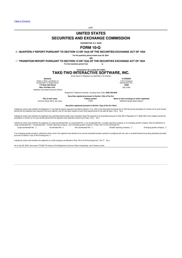 Miniature Take-Two Interactive
 10-Q Rapport trimestriel 2025 