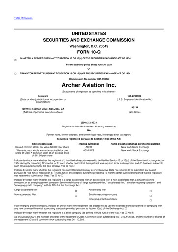 Thumbnail Archer Aviation 10-Q Quarterly Report FY2024 