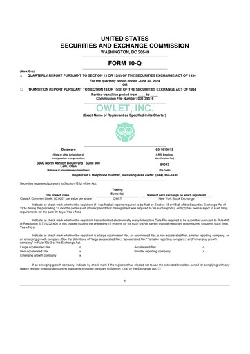 Thumbnail Owlet, Inc. 10-Q Quarterly Report FY2024 