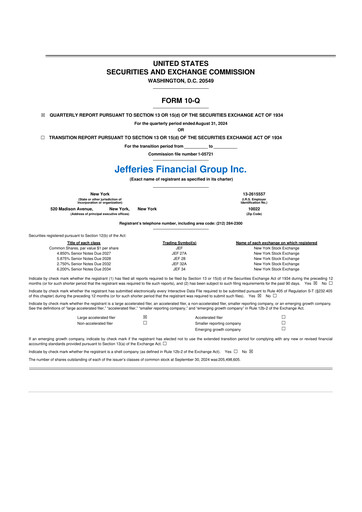 Miniature Jefferies Financial Group
 10-Q Rapport trimestriel 2024 