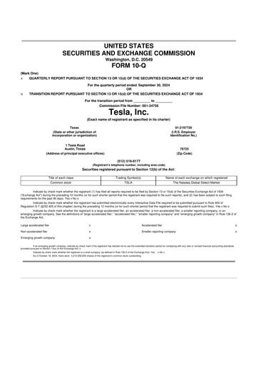 Miniature Tesla 10-Q Rapport trimestriel 2024 