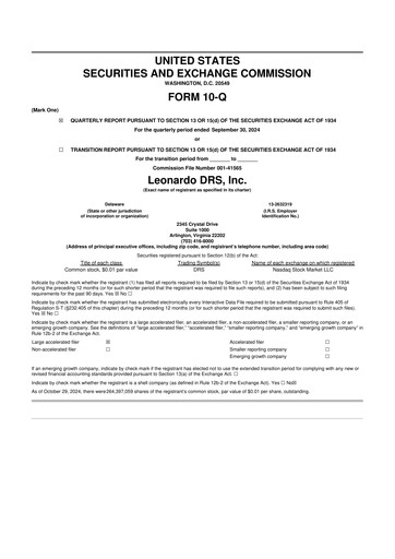 Miniature Leonardo DRS 10-Q Rapport trimestriel 2024 