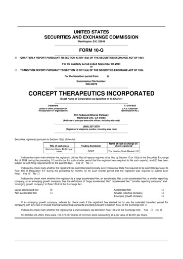 Thumbnail Corcept Therapeutics
 10-Q Quarterly Report FY2024 