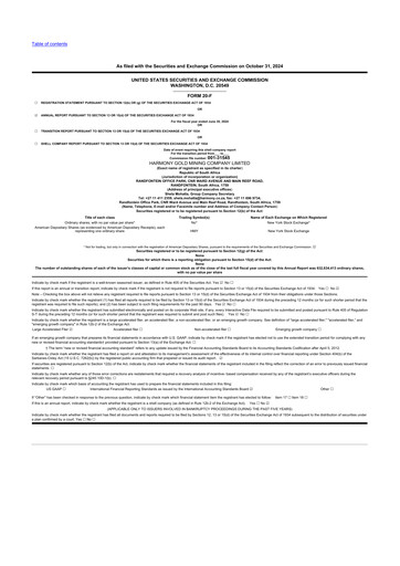 Vorschaubild Harmony Gold 20-F Jahresbericht 2024