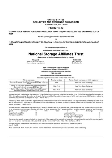 Miniature National Storage Affiliates Trust
 10-Q Rapport trimestriel 2024 