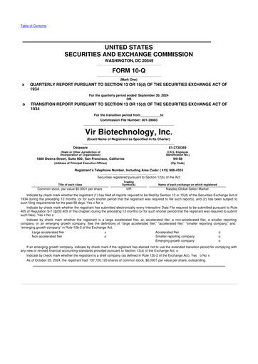 Miniature Vir Biotechnology
 10-Q Rapport trimestriel 2024 