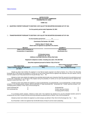 Miniature Postal Realty Trust 10-Q Rapport trimestriel 2024 