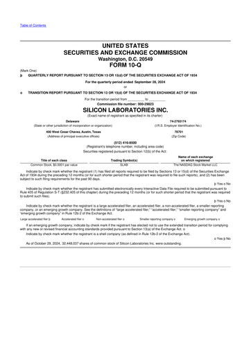 Thumbnail Silicon Labs
 10-Q Quarterly Report FY2024 