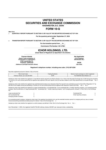 Thumbnail Ichor Systems 10-Q Quarterly Report FY2024 