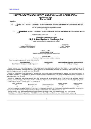 Miniature Spirit AeroSystems 10-Q Rapport trimestriel 2024 