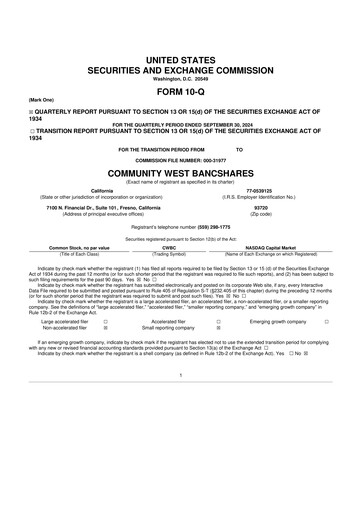 Thumbnail Community West Bancshares 10-Q Quarterly Report FY2024 