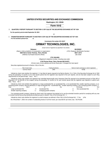 Miniature Ormat Technologies
 10-Q Rapport trimestriel 2024 