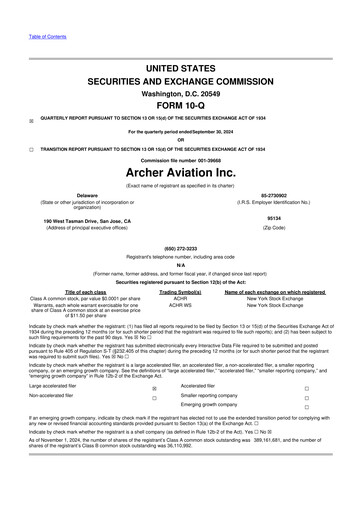 Thumbnail Archer Aviation 10-Q Quarterly Report FY2024 