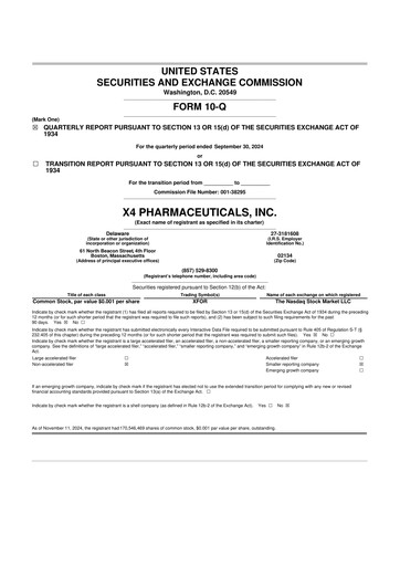 Thumbnail X4 Pharmaceuticals
 10-Q Quarterly Report FY2024 