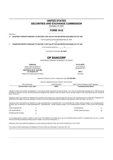Miniature OP Bancorp (Open Bank) 10-Q Rapport trimestriel 2024 