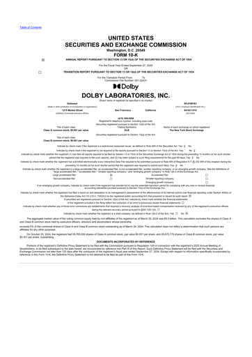 Miniature Dolby 10-K Rapport annuel 2024
