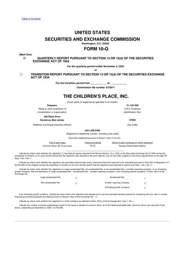 Thumbnail The Children's Place
 10-Q Quarterly Report FY2024 