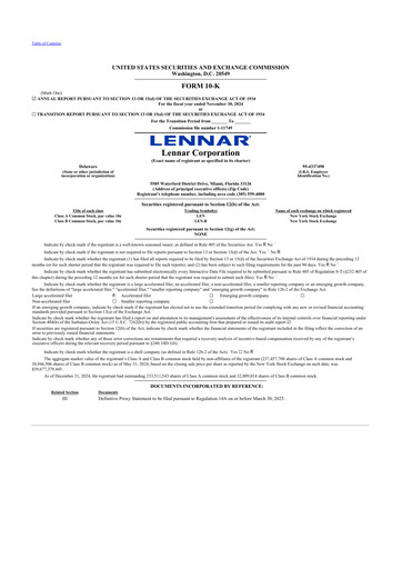 Miniature Lennar 10-K Rapport annuel 2024