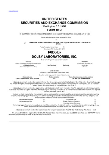 Thumbnail Dolby 10-Q Quarterly Report FY2025 