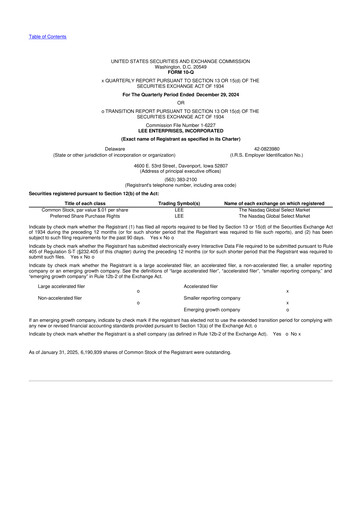 Thumbnail Lee Enterprises
 10-Q Quarterly Report FY2025 