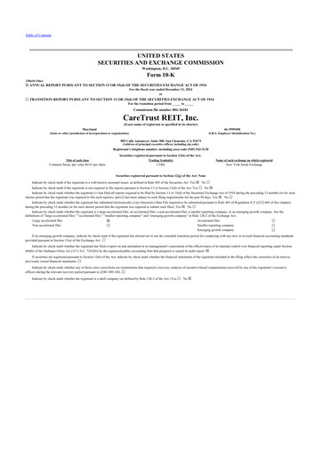 Thumbnail CareTrust REIT
 10-K Annual Report 2024