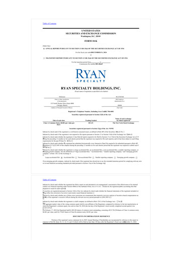 Miniature Ryan Specialty 10-K Rapport annuel 2024