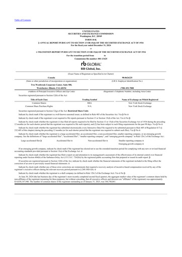 Miniature RB Global
 10-K Rapport annuel 2024