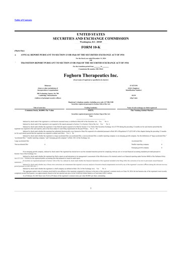Thumbnail Foghorn Therapeutics 10-K Annual Report 2024