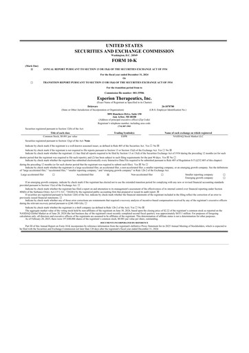 Miniature Esperion Therapeutics 10-K Rapport annuel 2024