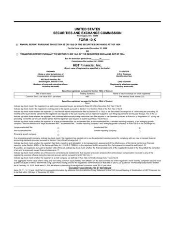 Thumbnail HBT Financial 10-K Annual Report 2024