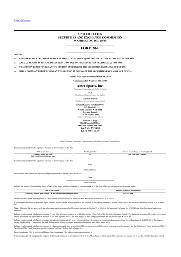 Thumbnail Amer Sports 20-F Annual Report 2024